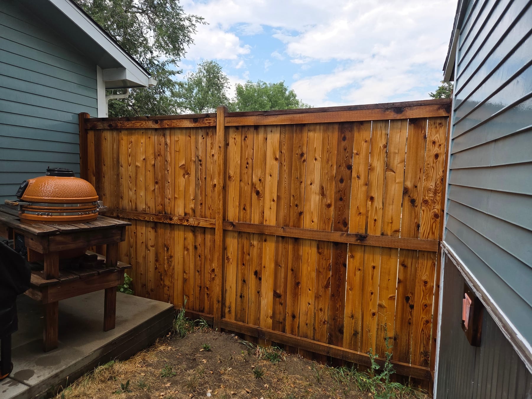 Backyard cedar privacy fence finished in a natural stain